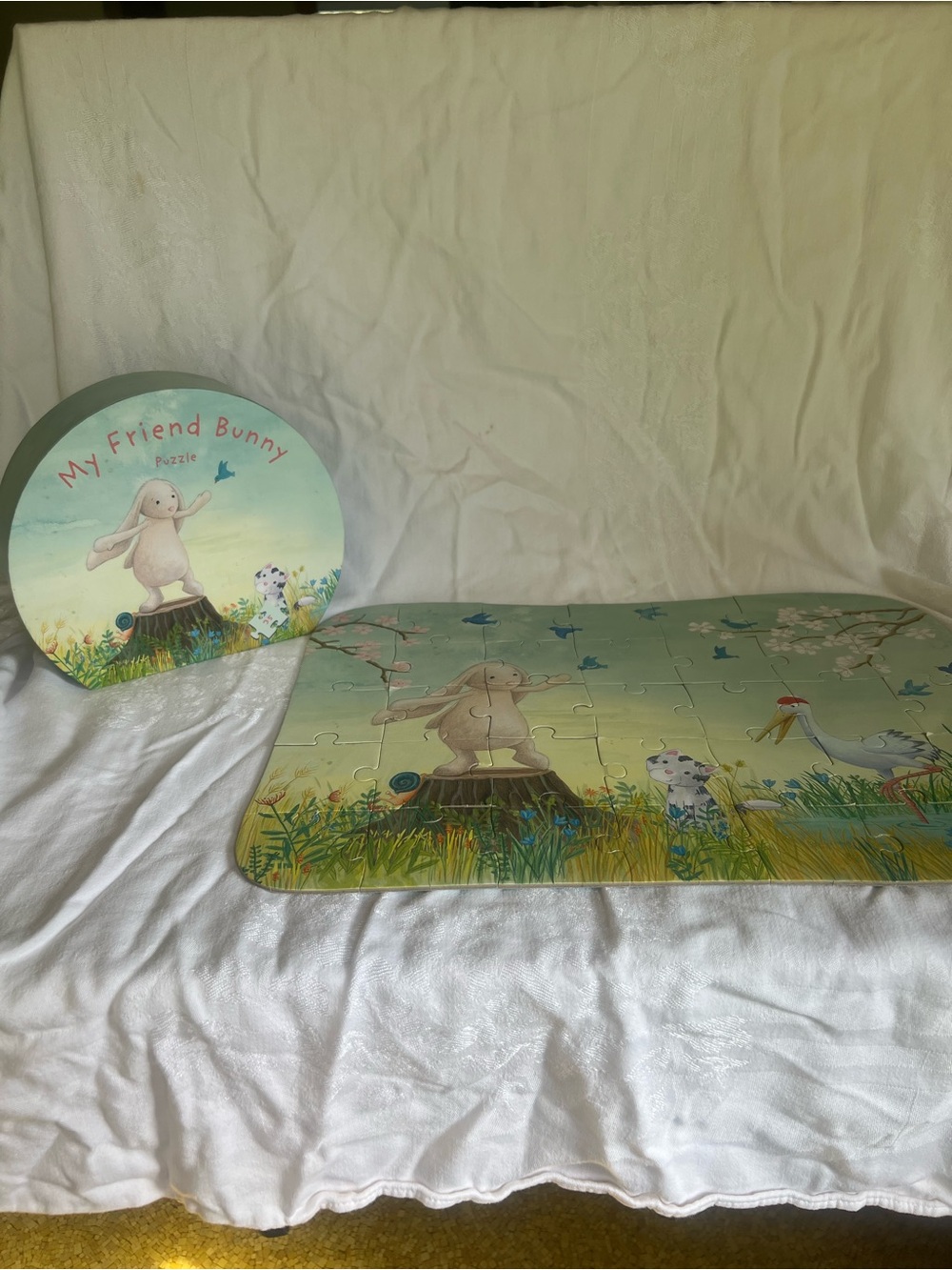Jellycat Blue-Green Bunny Puzzle Placemat with Round Box